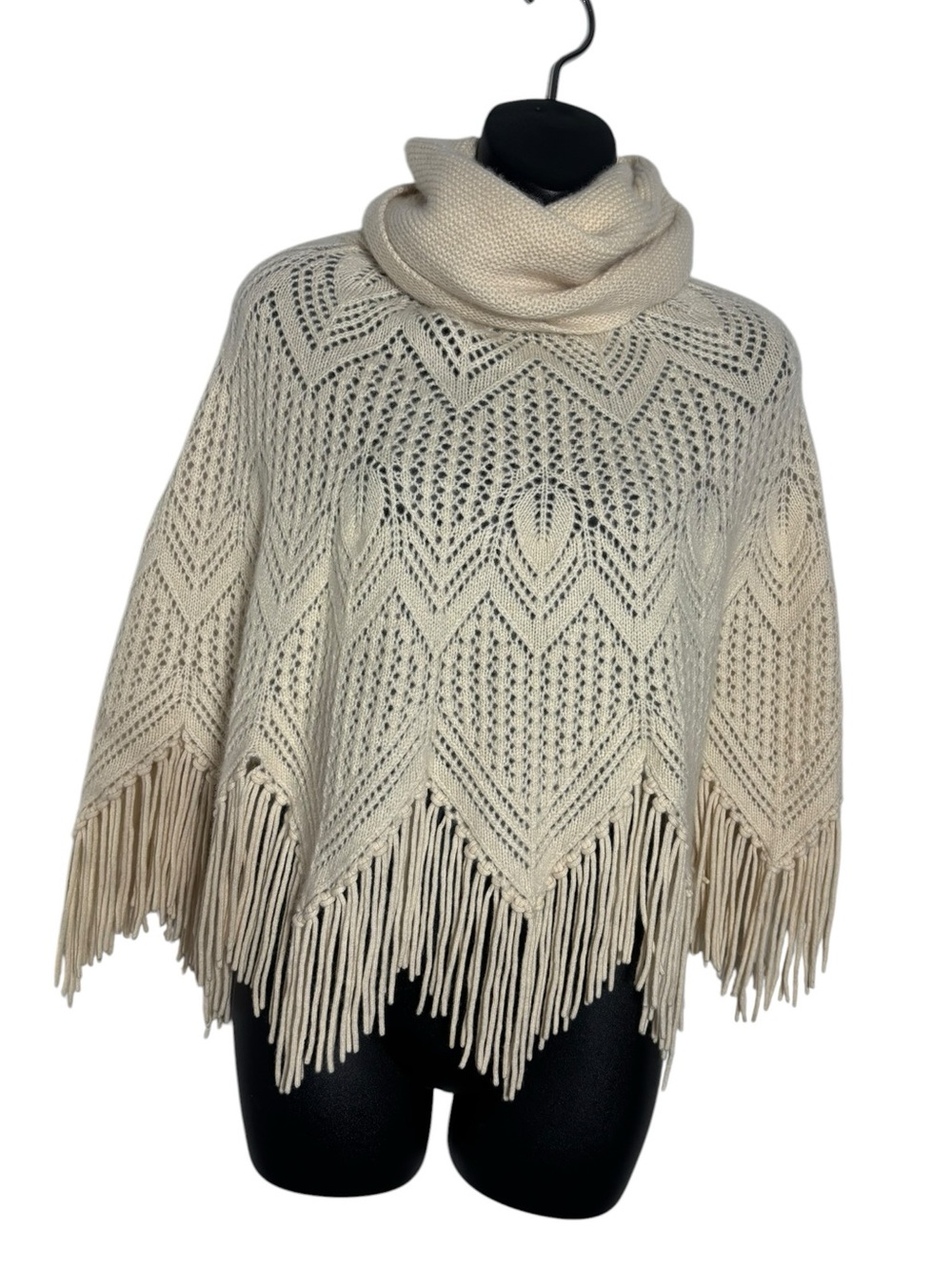Autumn cashmere 100% pure cashmere turtleneck shawl fringe knit eyelet crochet
